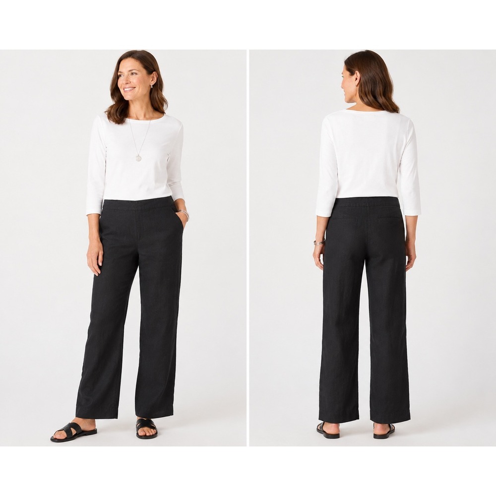 J. Jill Black 100% Linen Wide Leg Genuine Fit Trousers Pants Size 6
